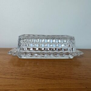 Fostoria Vintage Clear Glass Butter Dish With Lid Honeycomb Pattern Serving Dish
